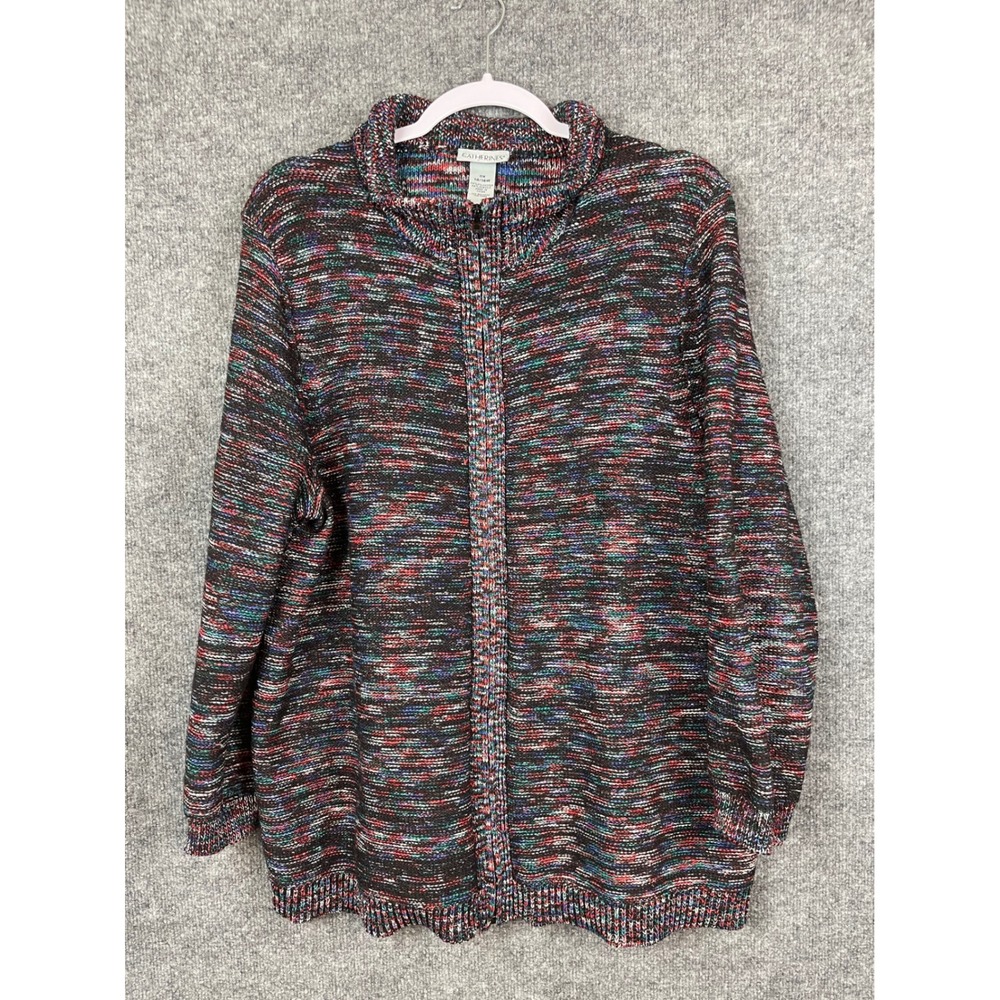 Catherines Cardigan Sweater Women 0X 14/16W Multi Excellent Zip Up Space Dye - Picture 1 of 9
